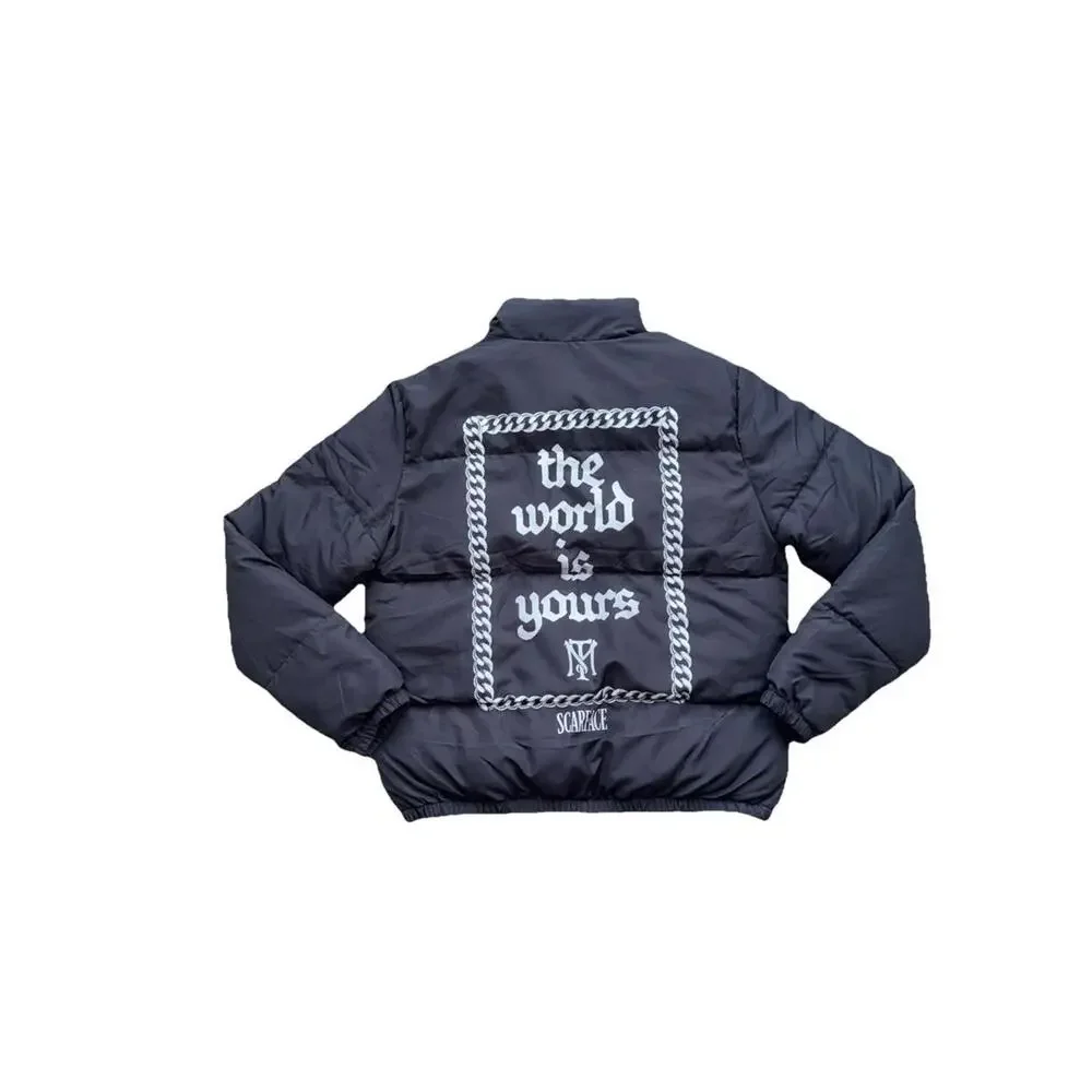 Scarface The World Is Yours Winter Lightweight Puffer Jacket Large NWOT Flowers